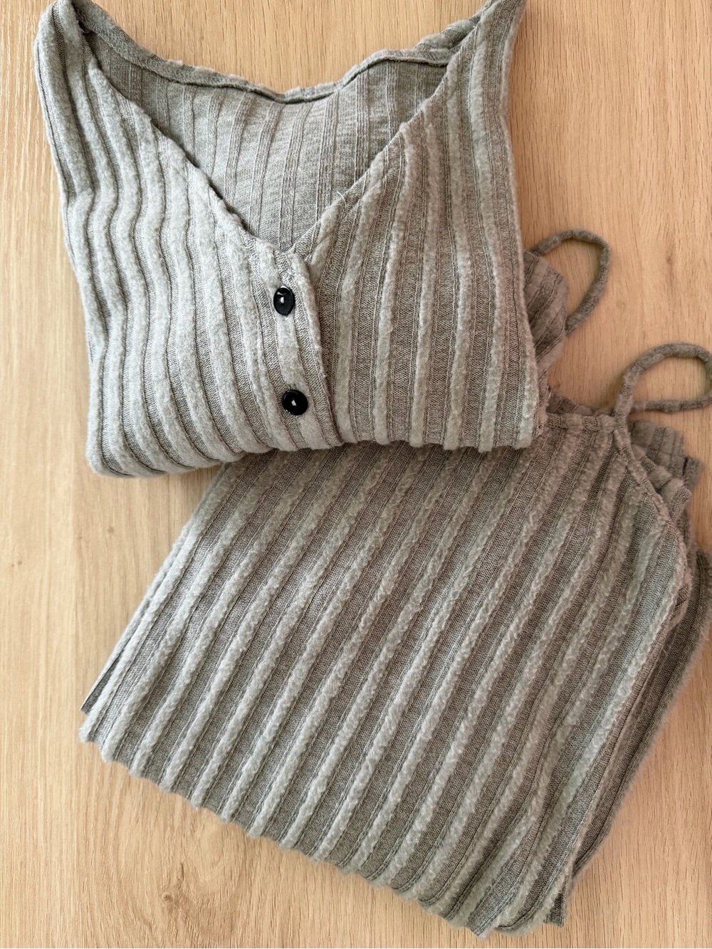 Ribbed Spaghetti Strap Midi Maternity Dress with Cardigan - Taupe